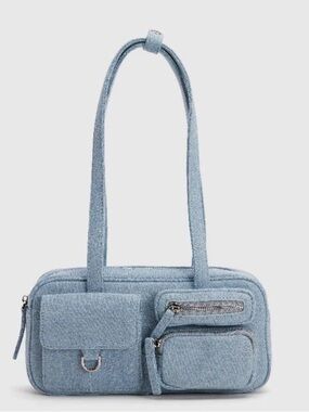 Urban Revivo Denim Shoulder Bag with Front Pockets
